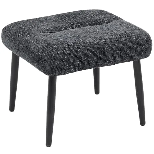 HOMCOM Sitzhocker Hocker mit weichem Sitzkissen Stahlbeinen Fußhocker mit Chenille-Stoff Polsterhocker Ottoman für Schlafzimmer, Wohnzimmer, Dunkelgrau