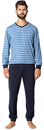 Ladeheid Herren Schlafanzug Zweiteiler Langarm Pyjama lang bunt aus Baumwolle LA40-220 (Ozean Marineblau, M)
