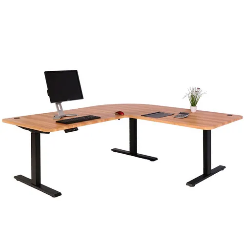 Eck-Schreibtisch MCW-D40 - Höhenverstellbarer Computertisch in Eiche-Dekor - Kinderschreibtische - Stufenlos höhenverstellbar für ergonomisches Arbeiten, ideal für Kinderzimmer und Home Office.