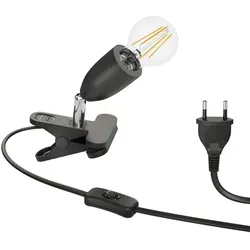 ledscom.de E27 Klemmleuchte LIK, schwarz inkl. E27 LED Lampe 963lm warm-weiß, 3-Stufen Dimmen ohne Dimmer mit Lichtschalter