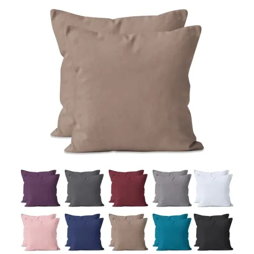 2-er Set Kissenbezug Mikrofaser | Doppelpack Kissenhüllen ca. 95 g/m² | Oeko-TEX®Standard 100 | Dekorative Dekokissen Sofakissen Lendenkissen Wurfkissenbezug mit Reißverschluss | 40x40 cm Nougat
