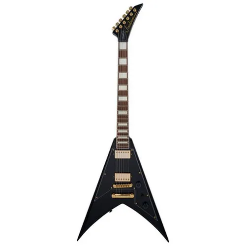 Jackson X-Series Scott Ian King V KVXT Gloss Black - Artist Signature-Gitarre mit mahagonigem Korpus und hochwertigem Palisander/Ahorn-Hals, ausgestattet mit 2x Jackson High-Output Humbucking-Tonabnehmer für kraftvollen Sound.
