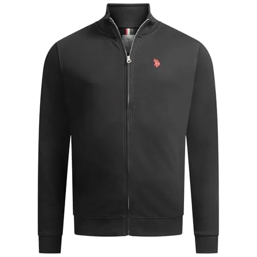 U.S. Polo Assn. Herren Sweatjacke (S-XXL) mit Stehkragen, Reißverschluss, Eingrifftaschen und Leichter Fütterung P020 - Schwarz-Rot - Gr.XXL