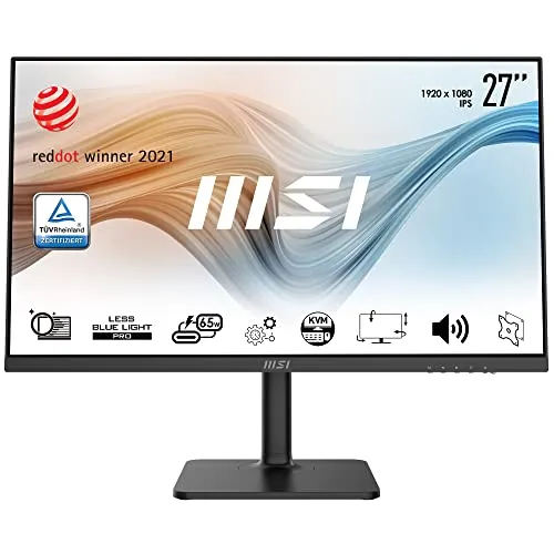 MSI Modern MD272PDE 27 Zoll Business Monitor - 27 Zoll FHD Monitor mit IPS-Panel und 75 Hz, augenschonend dank Anti-Flicker und Blaulichtfilter, ideal für Büroarbeit und Home Office.