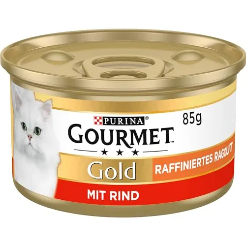 Gourmet Gold Raffiniertes Ragout Katzenfutter nass, mit Rind, 12er Pack (12 x 85g)