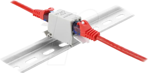 DELOCK 90933 RJ45 Kupplung Cat.6A mit Staubschutz - Diese geschirmte RJ45 Kupplung von Delock verbindet zwei Netzwerkkabel und bietet Staubschutz. Ideal für die Montage an 35 mm Hutschienen in Schaltschränken oder Verteilerkästen.