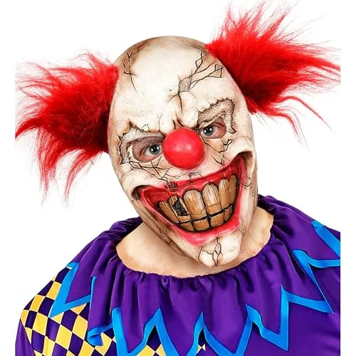 W WIDMANN MILANO Party Fashion 00840 - Maske Killer Clown mit Haar, Psycho, Halloween, Karneval, Mottoparty
