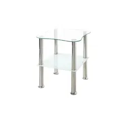 Carryhome Beistelltisch - Eleganter Glas- und Edelstahl-Tisch - Beistelltisch für Wohnzimmer, mit 2 Ebenen für Pflanzen und Deko, graziles Design mit geschwungener Tischplatte und stabilen Edelstahlbeinen.