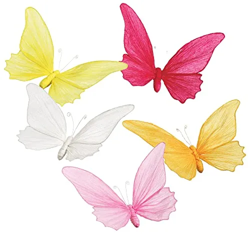 Deco Woerner Künstliche Schmetterlinge 5Stück 26 x 18 cm bunt Wanddeko Fake Schmetterling Hängedeko Frühlingsdeko