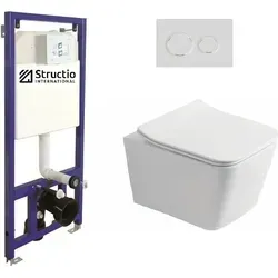 WC Komplettset Spülrandlos Sitz Soft Close Vorwandelement Unterputz Spülkasten Vorwandspülkasten Keramik Unterputzspülkasten Wand WC Set eckig ...