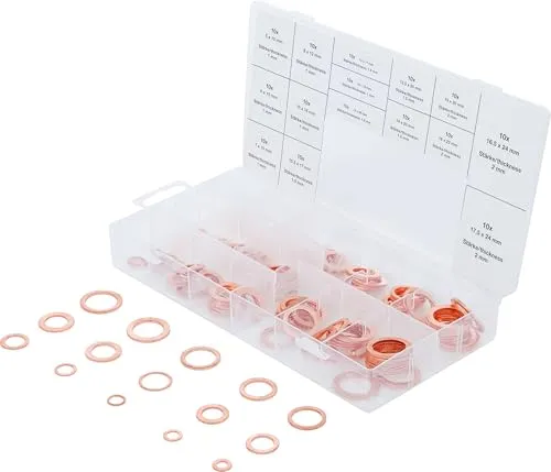 BGS 8052 | Dichtring-Sortiment | 150-tlg. | Kupfer | inkl. Sortimentskasten | Kupferringe | Kupfer-Dichtringe | Unterlegscheiben