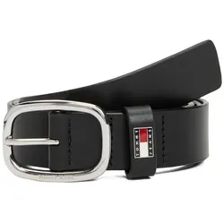 Tommy Jeans Damen Gürtel Oval Ledergürtel, Schwarz, 85 cm - Damen-Gürtel aus 100% Leder mit praktischer Tommy Jeans Schnalle für individuelle Anpassung. Ideal für moderne Looks, elegant und vielseitig einsetzbar.