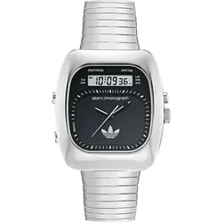 Adidas Originals Retro Wave Three Silber Unisex Armbanduhr AOSY25013 - Armbanduhr für Unisex mit analog-digitaler Anzeige, Edelstahlarmband und Stoppuhrfunktion – perfekt für sportliche und stilbewusste Träger.