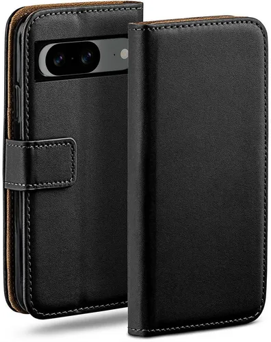 moex Handyhülle für Google Pixel 8 Hülle Klappbar Book Case Schwarz 6,2 Zoll, Klapphülle Kartenfach Flip Cover Handytasche Leder Optik Schutzhülle