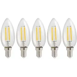 5er Pack LED Leuchtmittel in Kerzenform klar mit E14 Sockel, 1 Watt 110 Lumen Warmweiß 2700K
