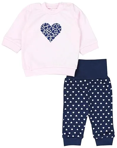 TupTam Baby Mädchen Outfit Langarmshirt mit Print Spruch Babyhose Babykleidung 2teilig, Farbe: Herzen Rosa Dunkelgrau, Größe: 56