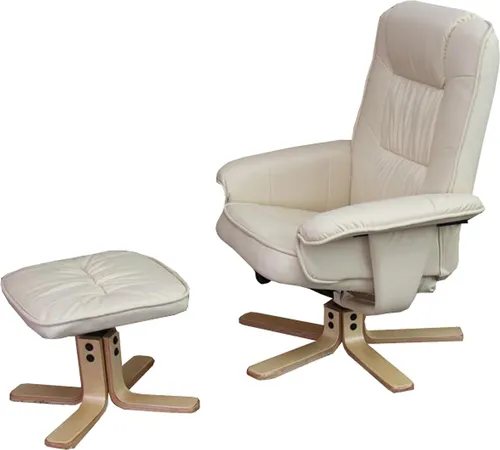 Relaxsessel H56 - Fernsehsessel mit Hocker und Ottomane - Sessel aus Kunstleder und Eukalyptus Holz, MVG-zertifiziert für höchste Qualität und Komfort, ideal für entspannte Fernsehabende.