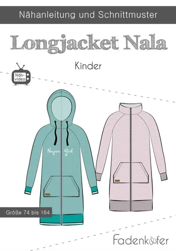 Schnittmuster aus Papier Fadenkäfer Longjacket Nala Kinderjacke Gr. 74-164