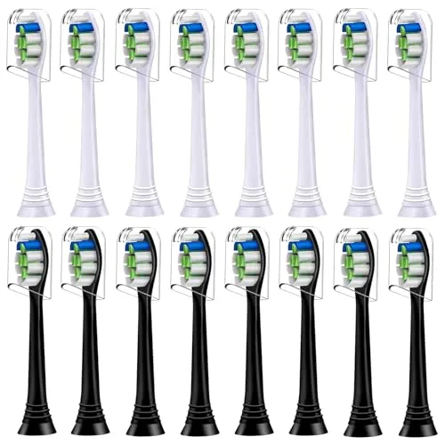 16er Precision Clean Ersatzbürsten Kompatibel mit Philips Sonicare Schallzahnbürste, 8er Schwarz und 8er Weiß Bürstenköpfe.