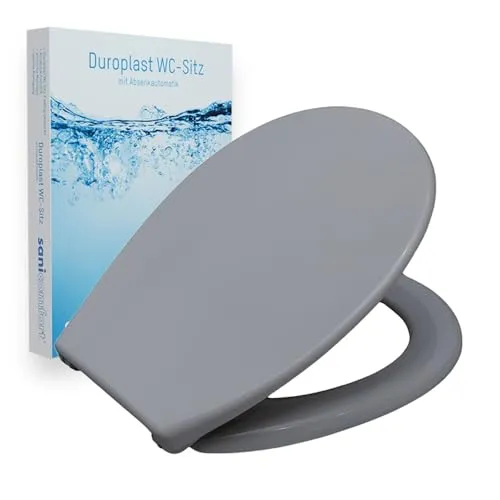 sanicomfort WC-Sitz, Duroplast, mit Absenkautomatik, Toilettensitz passend für alle handelsüblichen WC-Becken (manhattengrau)