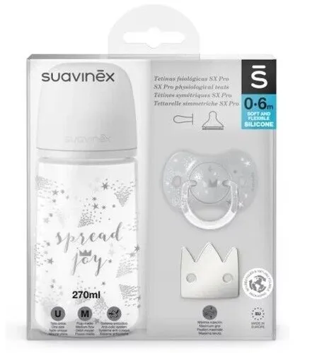 Suavinex Babyflaschen Set 270ml + Schnuller + Clip 0-6 Monate