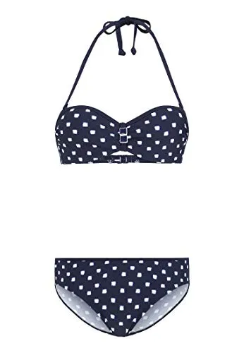Bügel-Bandeau-Bikini LASCANA, Damen, Gr. 38, Cup A, blau - Bademode mit modischem Print und wattierten Cups für ein verführerisches Dekolletee. Abnehmbare Träger und seitliche Stäbchen bieten optimalen Halt.