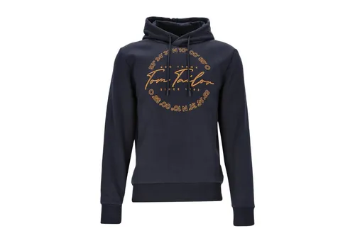 TOM TAILOR Herren Hoodie Sweatshirt mit Logo-Print - Kapuzenpullover für Herren, klassischer Stil mit großem Logo-Print, Känguruhtasche und angenehmer Baumwoll-Polyester Mischung für hohen Tragekomfort.