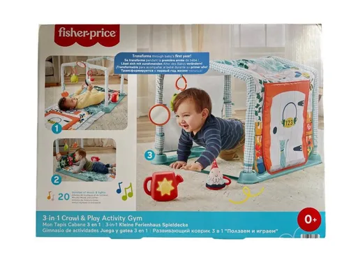 Fisher-Price HJK45 3-in-1 Kleine Ferienhaus Spieldecke - Spiel- & Puzzelmatten, vielseitige 3-in-1 Spieldecke mit Musik und Spielbogen, fördert die Entwicklung Ihres Babys und verwandelt sich in ein Tunnel-Spielhaus.