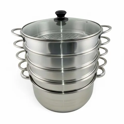 28cm Dampfkocher Mantowarka Edelstahl mit Glasdeckel