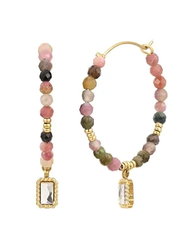 Eastside Damen Creolen aus Edelstahl gelbvergoldet 14 Karat - Ohrringe für Damen mit bunten Zirkonia und Turmalin, ideal für jeden Anlass und perfekt als Geschenk in attraktiver Schmuckbox.