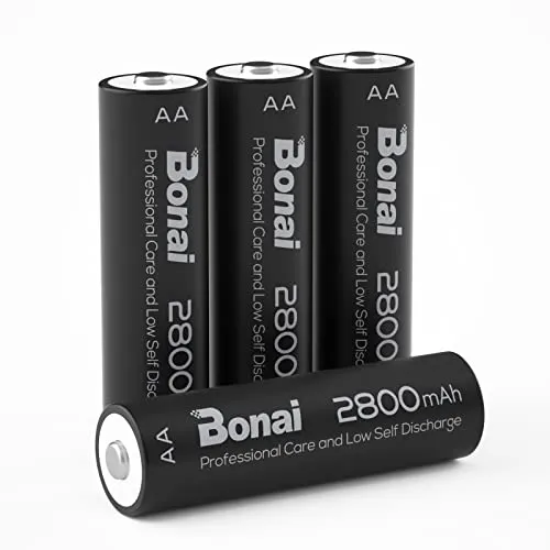 BONAI Akku AA 2800mAh 4 Stück Wiederaufladbare Batterien hohe Kapazität 1,2V Mignon AA Accu NI-MH Aufladbare Akkubatterien HR6 Rechargeable Battery geringe Selbstentladung