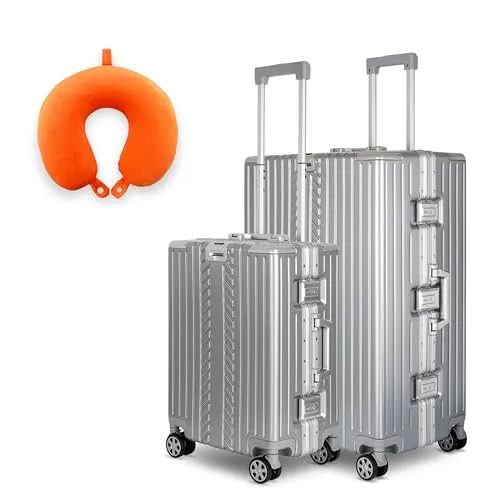 WINLIFE Trolley Hartschalen-Koffer Set Silber M & XL mit Nackenkissen - Koffer Set in Silber – Stabil und geräumig für jede Reise. Mit 4x 360°-Doppelrollen und ergonomischem Nackenkissen für entspanntes Reisen. Ideal für Wochenendausflüge oder lange Urlaube.
