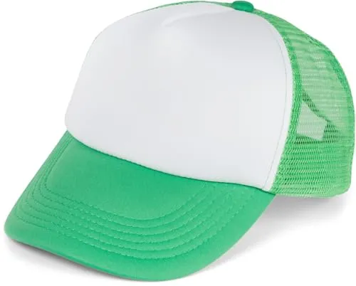 styleBREAKER Unisex 5-Panel Trucker Cap mit Mesh-Einsatz | verstellbares Basecap mit Click Snap Verschluss | luftiges Netz Cap für Damen und Herren, Farbe:Weiß-Grün