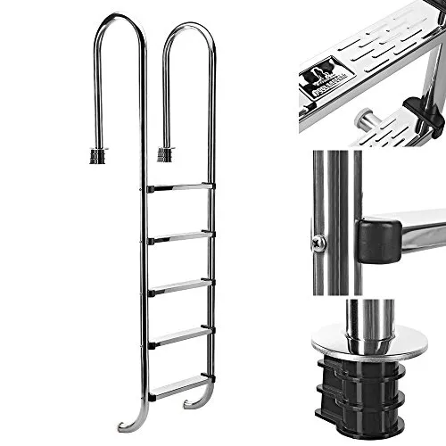 Melko Poolleiter 5stufig Edelstahl Schwimmbecken Treppe Hochbeckenleiter Einbauleiter