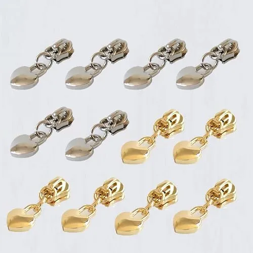 Dzxin 12er Set 3# Reißverschluss für Hosen, Rucksäcke, Taschen (Silbern, Gold)