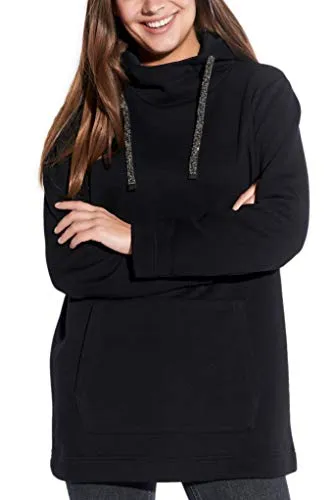 Vestino Damen Oversized Boxy Hoodie mit Strass-Band - Kapuzenpullover für Damen, oversized mit glitzerndem Strass-Besatz, aus weichem Baumwoll-Polyester-Mix für besten Tragekomfort und Pflegeleichtigkeit.