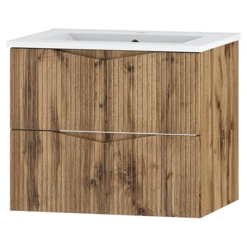 Lomadox Waschtisch Eiche 60 cm mit Softclose-Schubladen