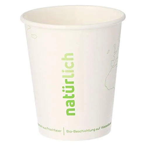 natürlich 1.000 Bio Coffee to go Becher, FSC®-Zertifiziert, mit wasserbasierender Beschichtung (8 oz = 0,2l, Weiß)
