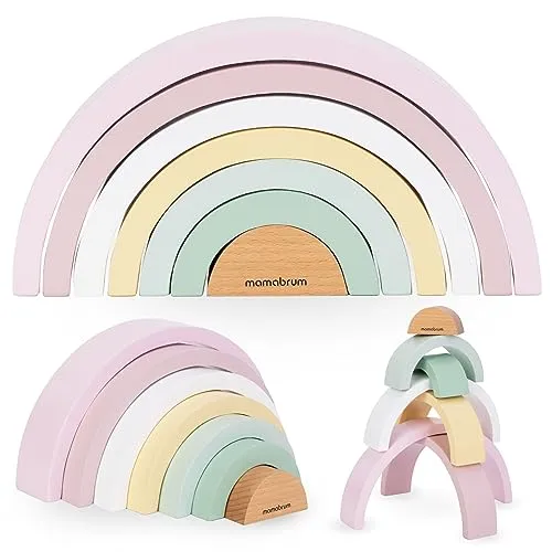 Mamabrum, Holzregenbogen Puzzle- Blau, 7 Elemente, Tunnel Brücken, Holzkonstruktionen, Spielzeug Lehrt, Spielzeug Unterstützt Lernen, Entwicklung der Kordination Regenbogen stapelspiel