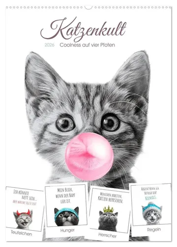 Melanie Viola | Katzenkult - Wandkalender 2026 mit 12 Sprüchen - Wunderschöner Wandkalender 2026 mit 12 humorvollen Sprüchen über Katzen. Ideal für Katzenliebhaber und als Geschenk. Hochwertige Gestaltung von Melanie Viola.