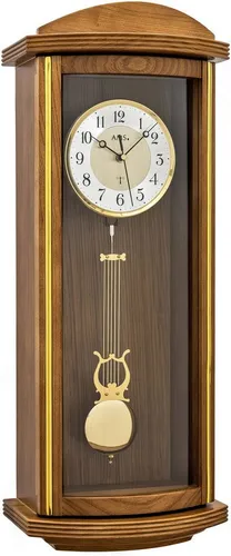 AMS Funk-Pendelwanduhr - Elegante Quarzuhr für Wohnzimmer & Esszimmer - Hochwertige Funk-Pendelwanduhr aus Erle, mit analogem Zifferblatt und 4/4 Schlagwerk. Ideal für stilvolle Wohnräume.