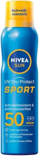 NIVEA SUN UV Dry Protect Sport Sonnenspray LSF 50 (200 ml), 100% transparenter und erfrischender Sonnenschutz, schweißresistente & extra wasserfeste Sonnencreme mit LSF 50