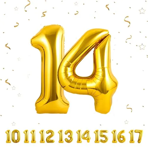 Zahlen luftballon 14 jahre | Gold Folienballon-40