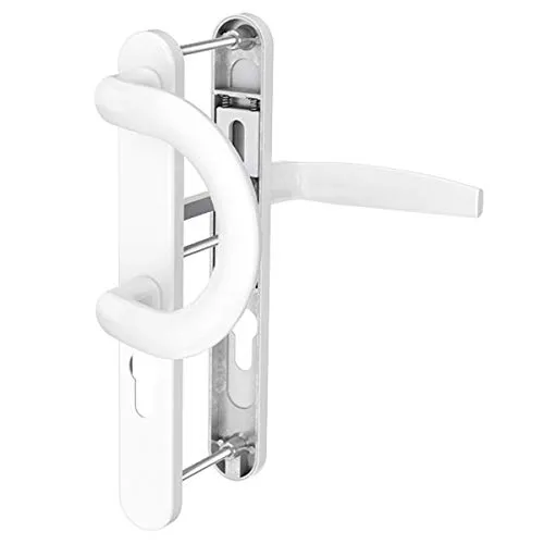 Schmalrahmengarnitur PZ Lochung Nebeingangstürbeschlag - Türsicherungen in Weiß RAL9016, ideal für Haustüren mit 92mm PZ-Lochung und flexibler Anpassung an Türstärken von 71-86mm. Inklusive 10mm Reduzierhülse für einfachen Einbau.