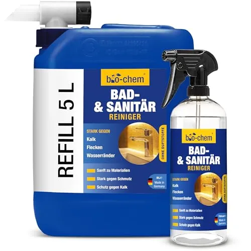 bio-chem Badreiniger 750ML – Effektiver Kalkentferner für Bad und Dusche - Hochwirksamer Badreiniger mit Lotuseffekt zur einfachen Reinigung von WC, Dusche und Badewanne. Ideal für eine gründliche Pflege ohne gefährliche Inhaltsstoffe.