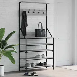 vidaXL Kleiderständer mit Schuhablage Grau Sonoma 90x34x184 cm - Garderobe mit viel Stauraum und stilvollem, kompaktem Design – ideal für kleine Räume. Langlebige Holzwerkstoffe garantieren Stabilität und Feuchtigkeitsbeständigkeit.