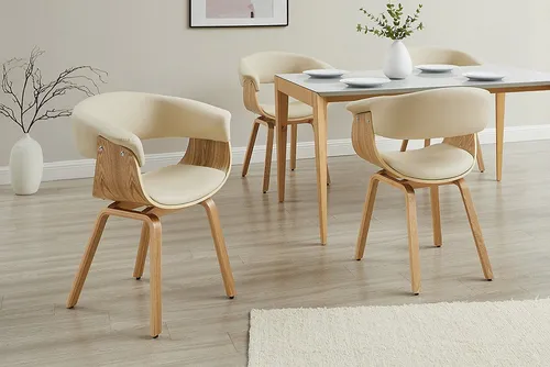 Riess Ambiente Design Stuhl Organic - Beige Natur - Höhenverstellbarer Esszimmerstuhl - Pflegeleichter Esszimmerstuhl mit edlem Kunstlederbezug in Creme. Bequeme Polsterung für langanhaltenden Sitzkomfort. Ideal für minimalistische Räume, mit stabilen, höhenverstellbaren Füßen für perfekten Stand.