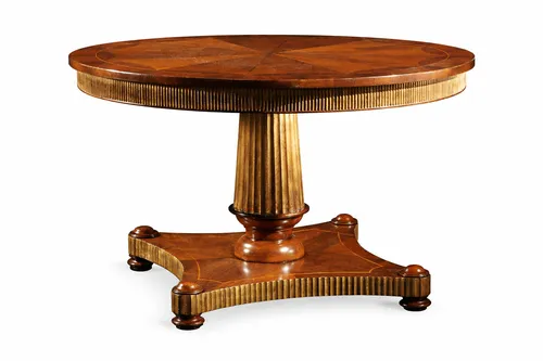 Runder Neoklassischer Esstisch in Braun – Holztisch für Ihr Esszimmer - Eleganter runder Esstisch für Jugendliche und Erwachsene, aus hochwertigem Holz. Maße: 130 x 130 x 80 cm. Ideal für gesellige Abende und stilvolle Esszimmergestaltung.