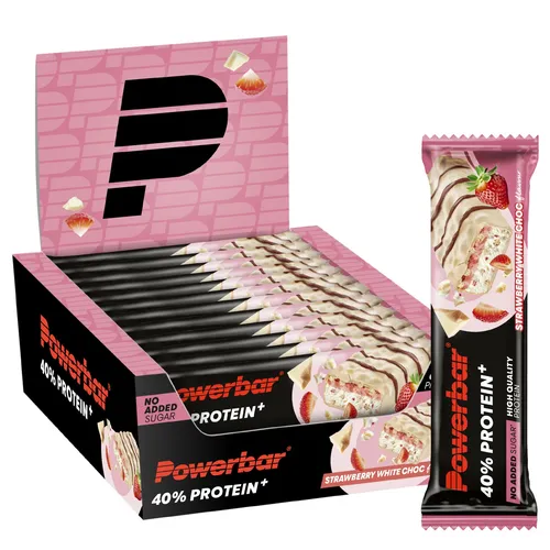 Powerbar 40% Protein+Crisp Riegel - Strawberry White Choc - 12x40g - Proteinriegel mit 40% Protein (16g pro Riegel), zuckerarm mit nur 0,8-1,4g Zucker, ideal für Muskelaufbau und als gesunder Snack nach dem Training.