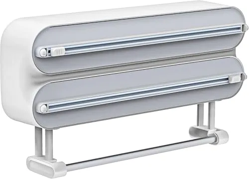 in 1 Küchenrollenhalter Magnetisch | Frischhaltefolienspender mit Scharfen Klingen | Folienschneider Ohne Bohren | Praktischer Wandrollenhalter Küche | Alufolienspender und Frischhalte Hängend 3